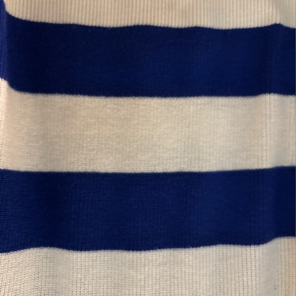 LOFT knit sweater size small. Blue and winter white stripes. Crew neck, - Picture 3 of 9